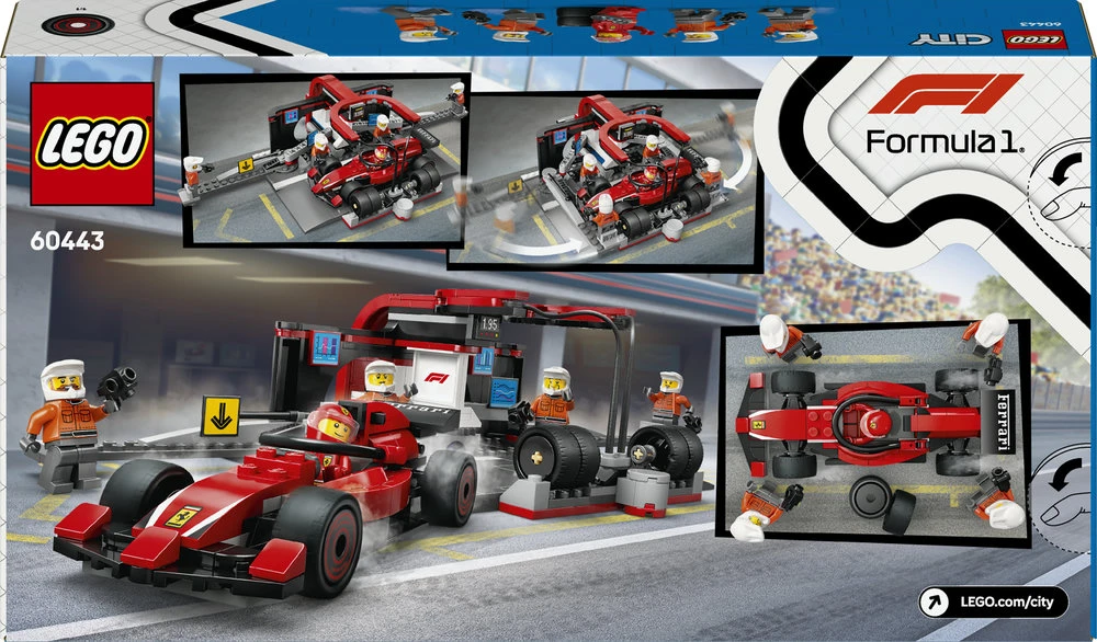 LEGO® City F1® remonto punktas, mechanikai ir Ferrari automobilis (60443)