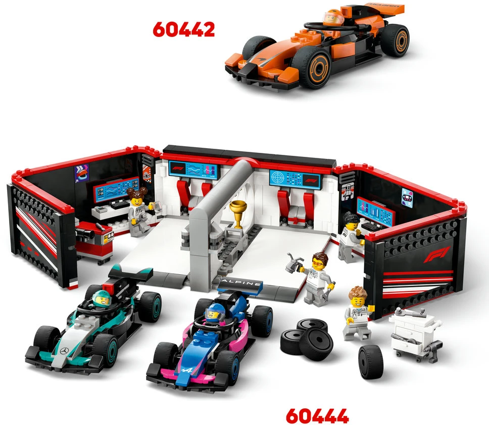 LEGO® City F1® remonto punktas, mechanikai ir Ferrari automobilis (60443)