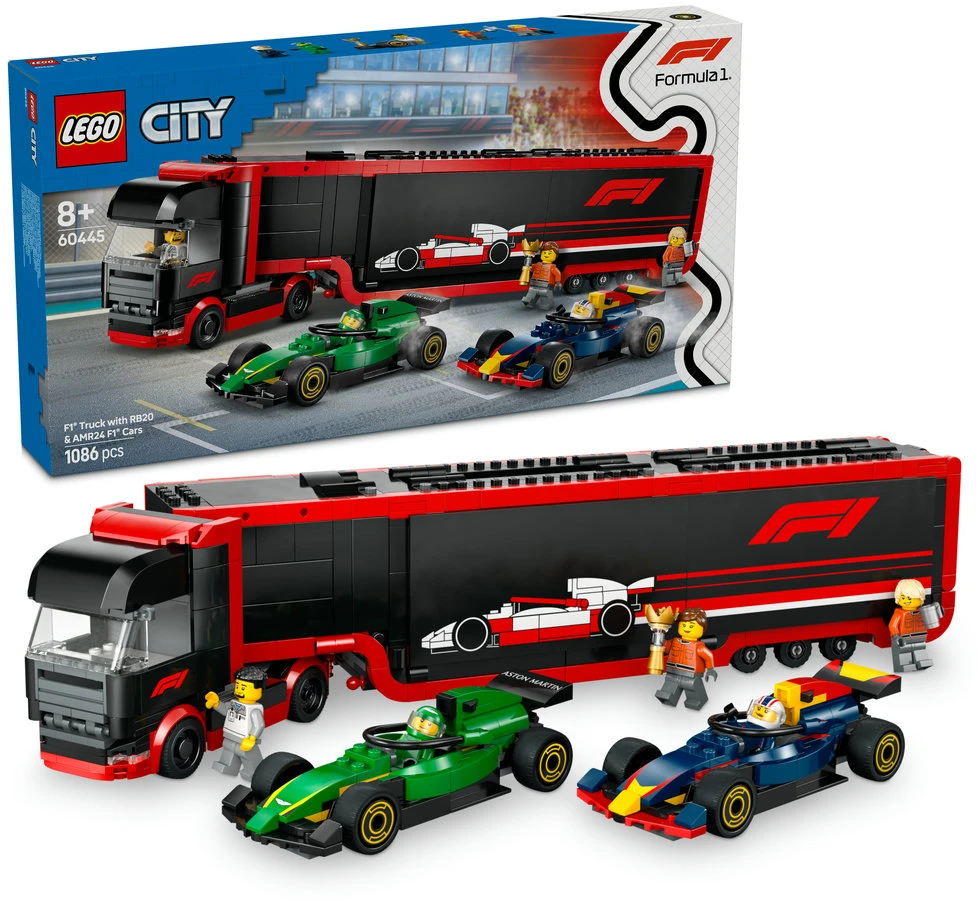LEGO® City F1® sunkvežimis su RB20 ir AMR24 F1® automobiliais (60445)