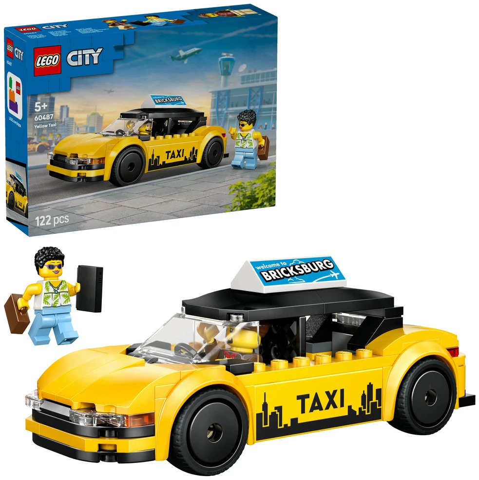 „LEGO® City“ geltonasis taksi, automobilio modelio rinkinys su 2 minifigūrėlėmis, 60487
