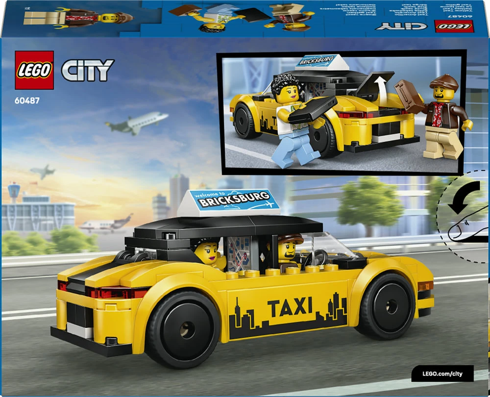 „LEGO® City“ geltonasis taksi, automobilio modelio rinkinys su 2 minifigūrėlėmis, 60487