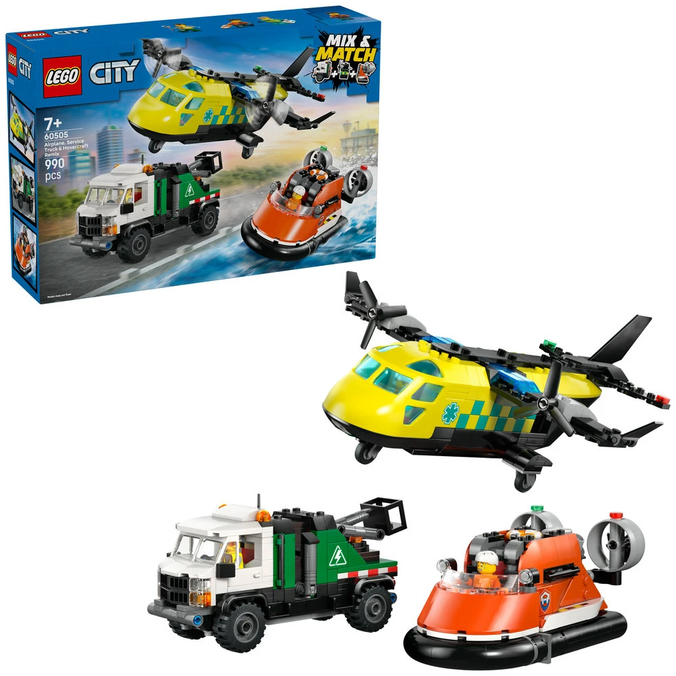 „LEGO® City“ lėktuvas, techninės priežiūros sunkvežimis ir visureigis su oro pagalve, 60505