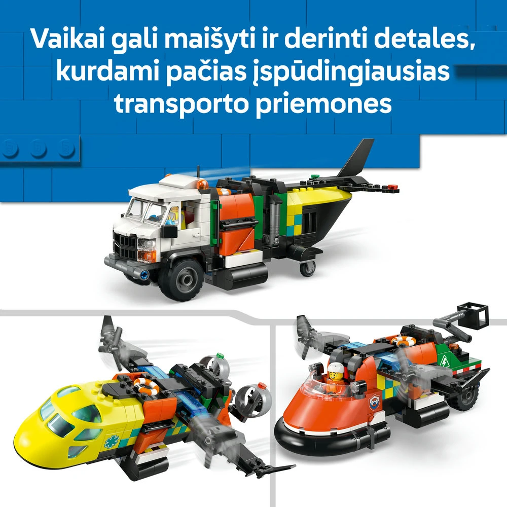 „LEGO® City“ lėktuvas, techninės priežiūros sunkvežimis ir visureigis su oro pagalve, 60505