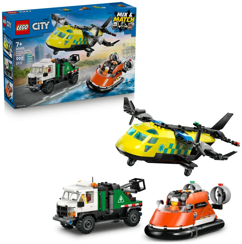 „LEGO® City“ lėktuvas, techninės priežiūros sunkvežimis ir visureigis su oro pagalve, 60505