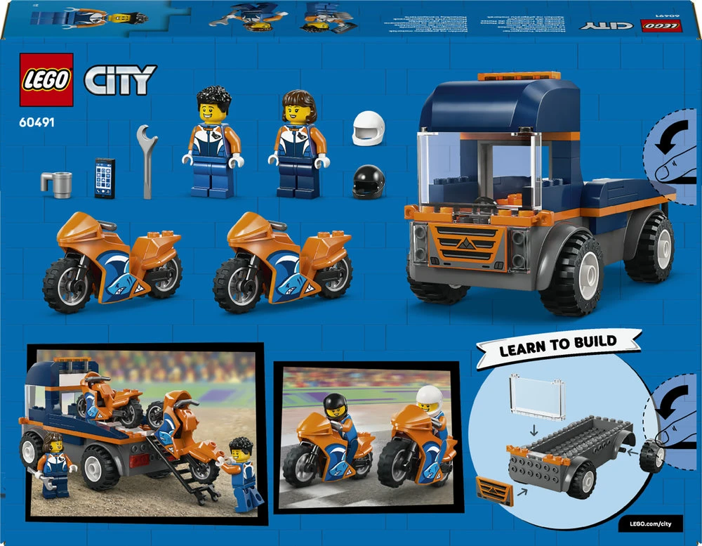 „LEGO® City“ motociklų transporteris, žaislas ir 2 minifigūrėlės, 60491