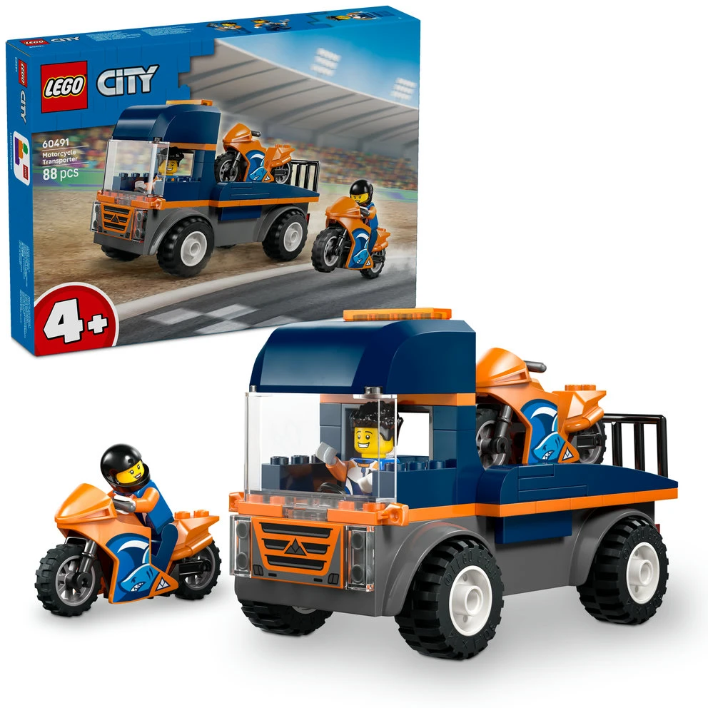 „LEGO® City“ motociklų transporteris, žaislas ir 2 minifigūrėlės, 60491
