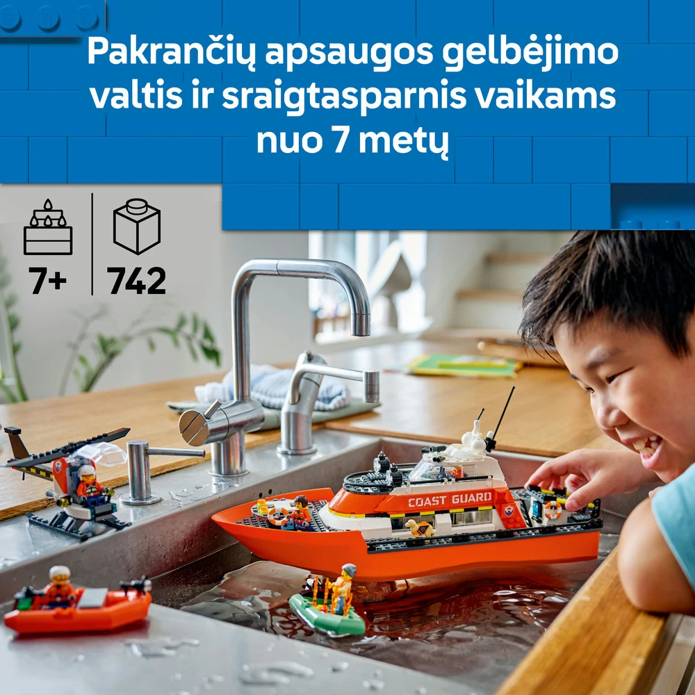 „LEGO® City“ pakrantės gelbėtojų kateris ir sraigtasparnis, žaidimo rinkinys, 60504
