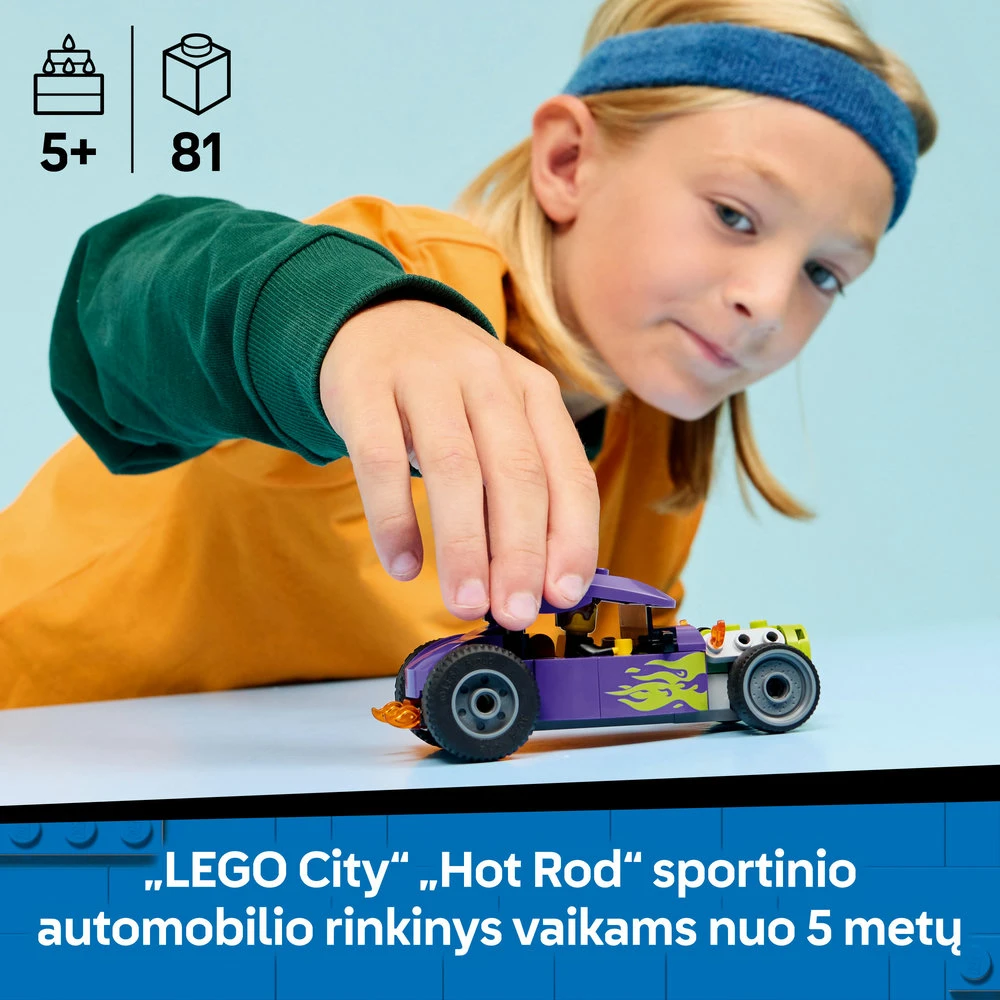 „LEGO® City“ patobulintas automobilis, lenktyninio automobilio konstravimo žaislas ir minifigūrėlė, 60485