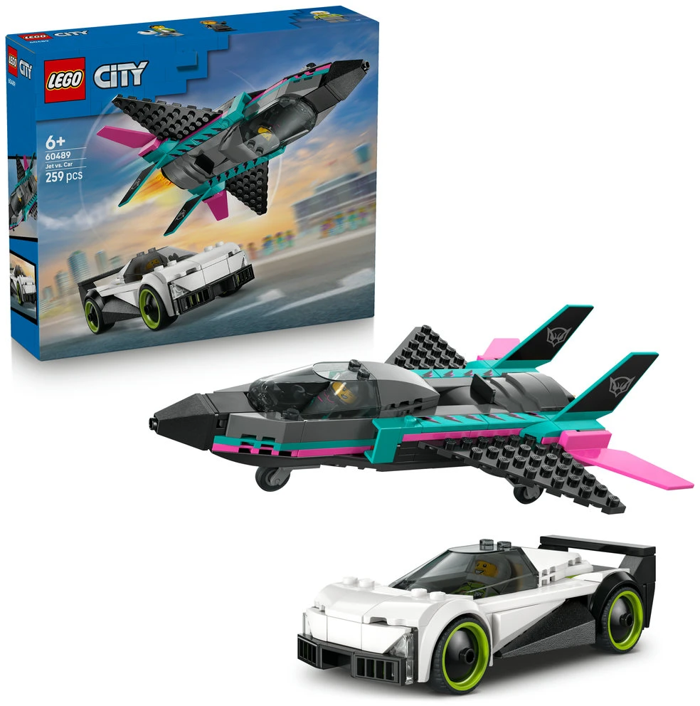 „LEGO® City“ Reaktyvinis lėktuvas prieš automobilį, automobilių ir lėktuvo žaidimo rinkinys, 60489
