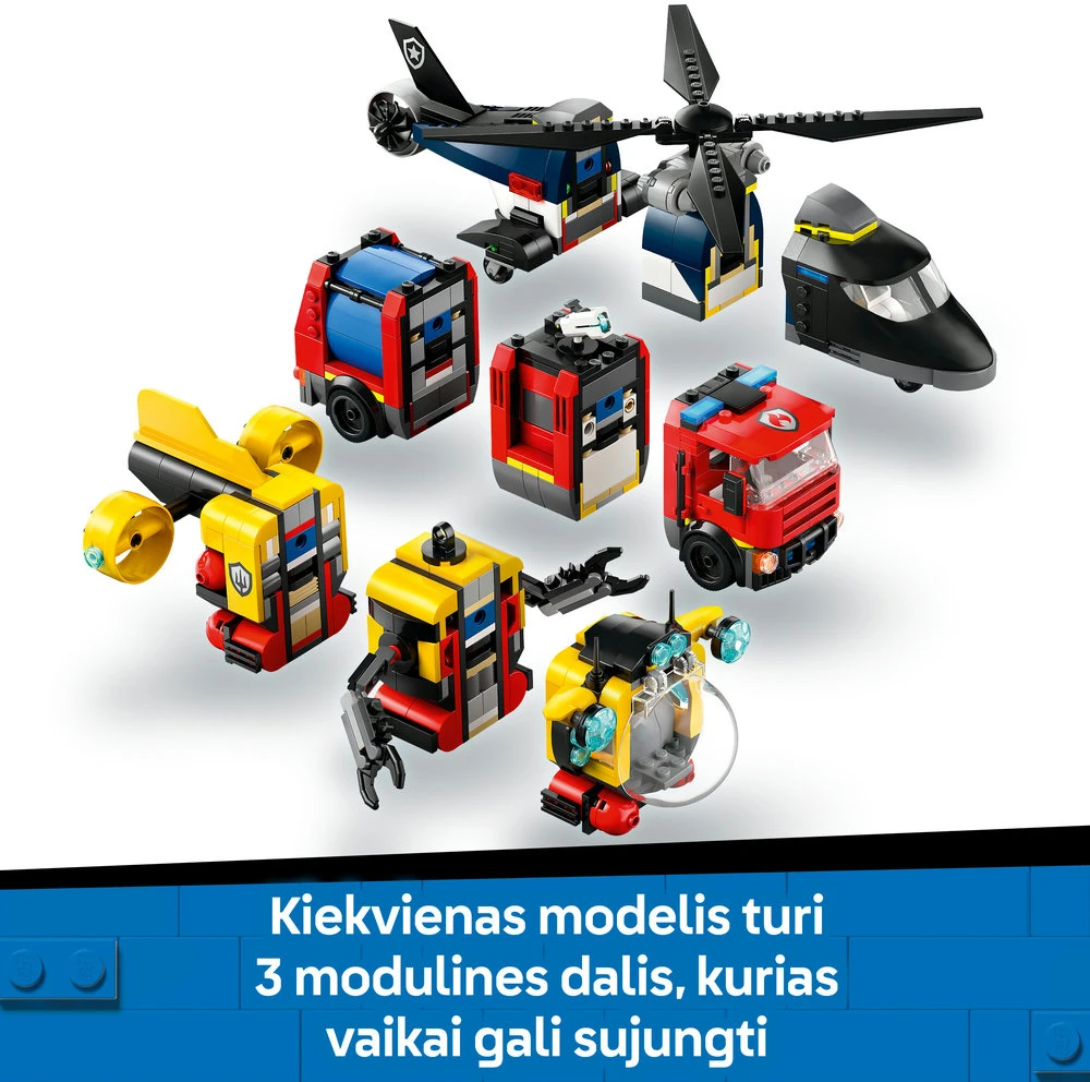LEGO® City Sraigtasparnio, ugniagesių automobilio ir povandeninio laivo rinkinys (60462)
