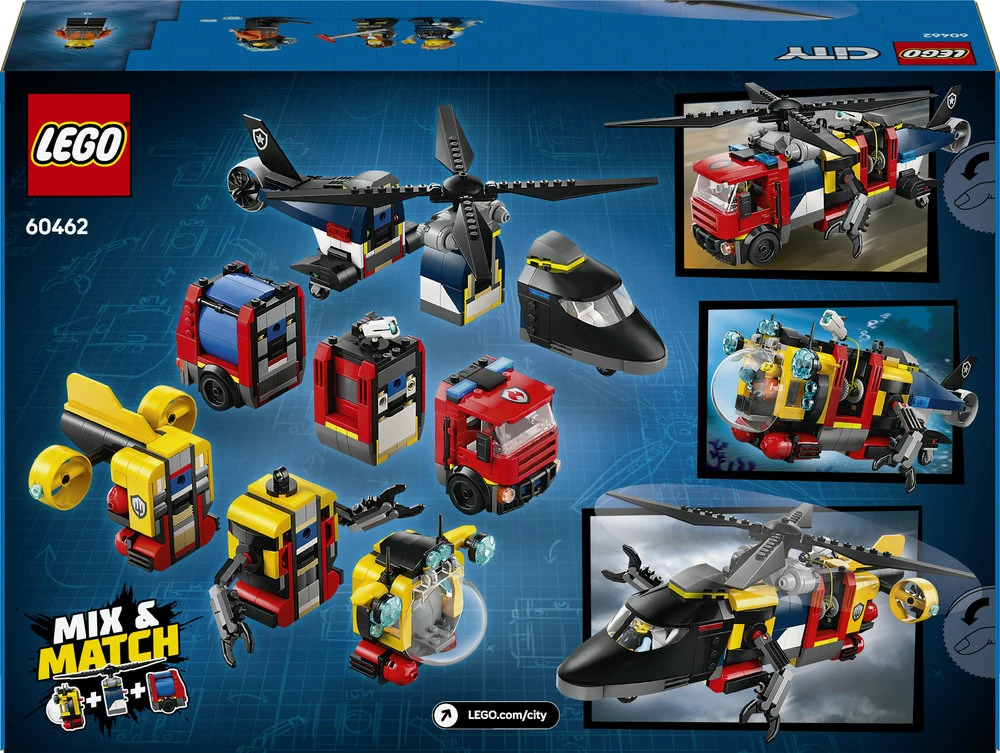 LEGO® City Sraigtasparnio, ugniagesių automobilio ir povandeninio laivo rinkinys (60462)