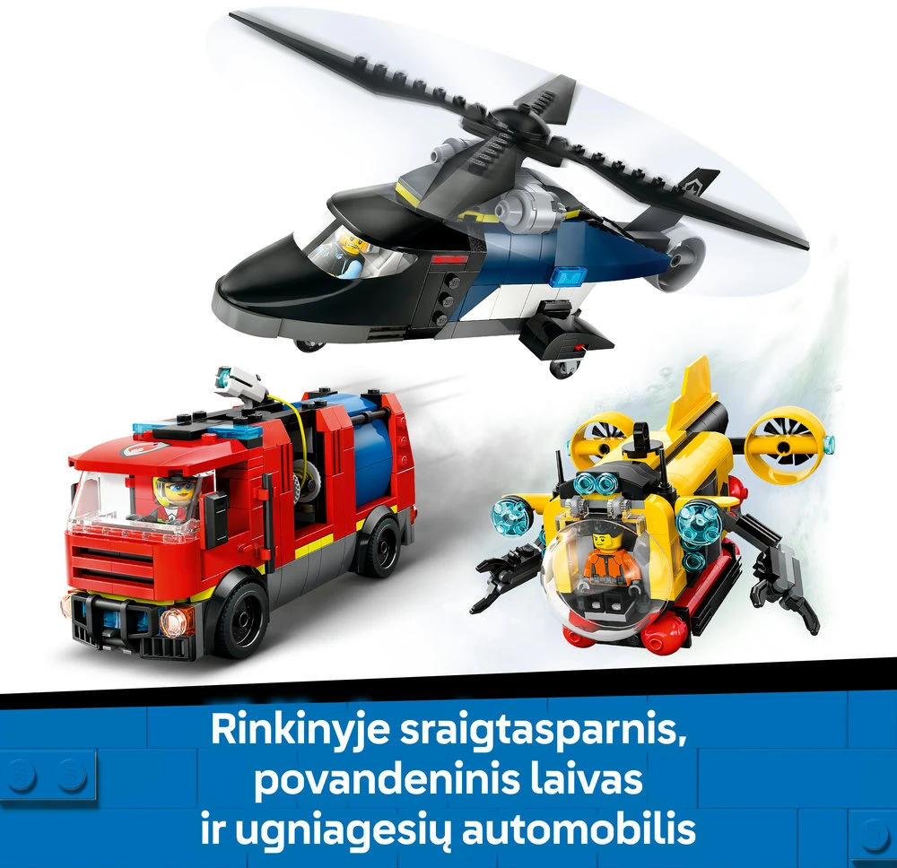 LEGO® City Sraigtasparnio, ugniagesių automobilio ir povandeninio laivo rinkinys (60462)
