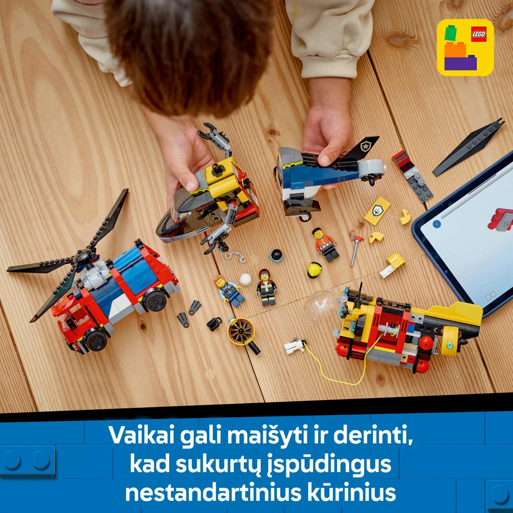 LEGO® City Sraigtasparnio, ugniagesių automobilio ir povandeninio laivo rinkinys (60462)