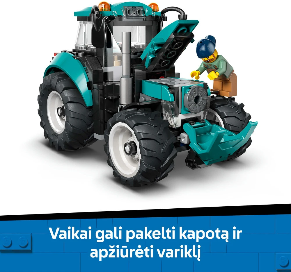 „LEGO® City“ traktorius, ūkio žaislas, konstravimo rinkinys ir minifigūrėlė, 60498