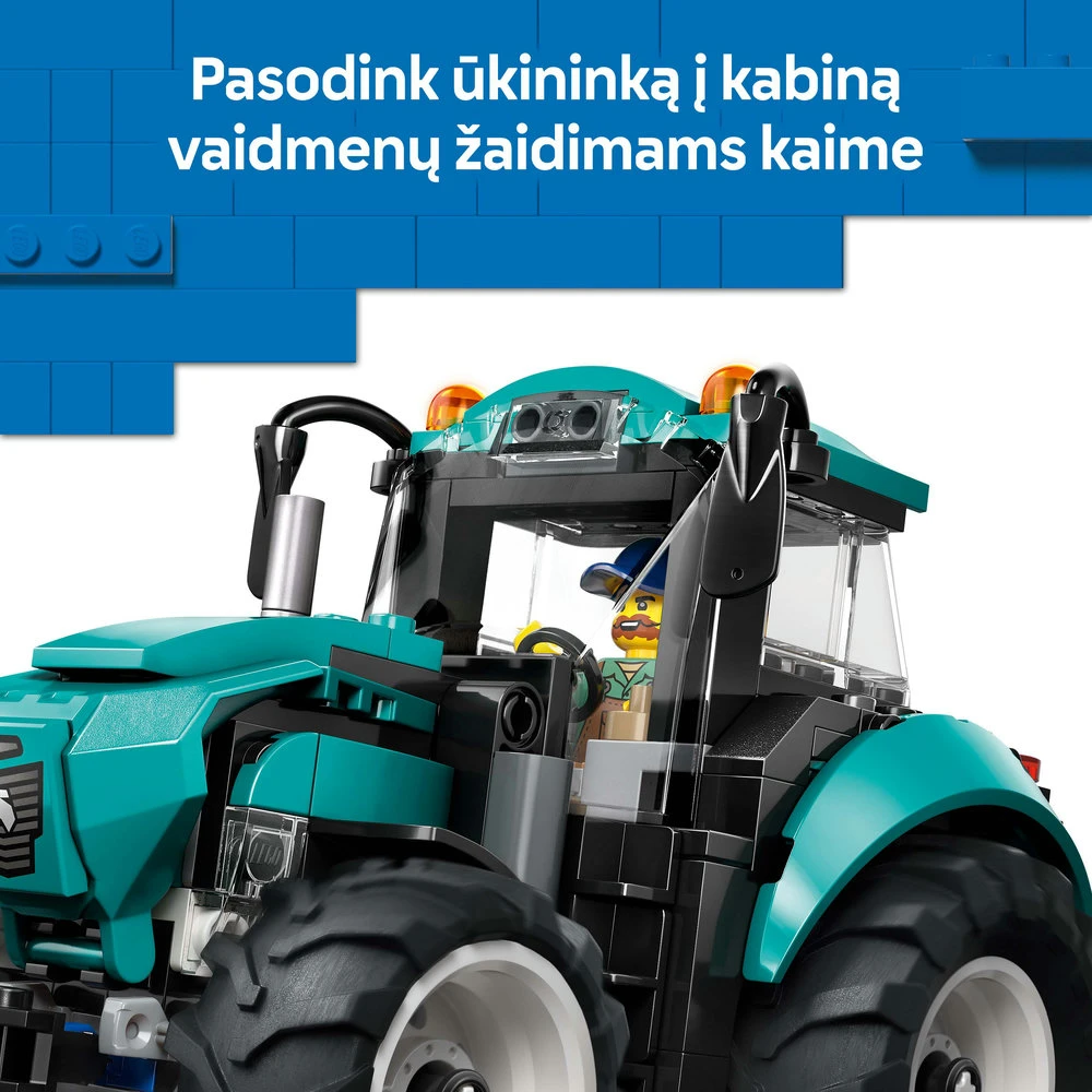 „LEGO® City“ traktorius, ūkio žaislas, konstravimo rinkinys ir minifigūrėlė, 60498