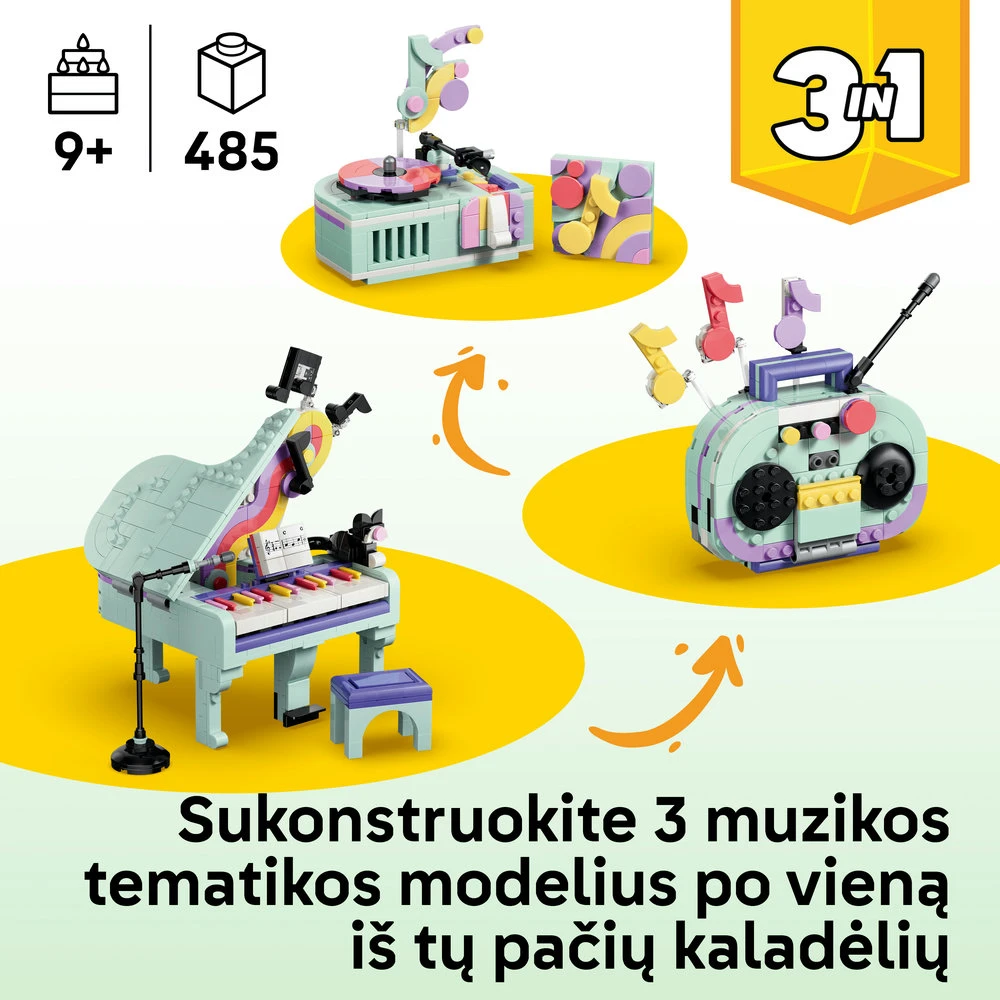 LEGO® Creator 3 in 1 Muzikos tematikos dekoras: pianinas su kate 31392