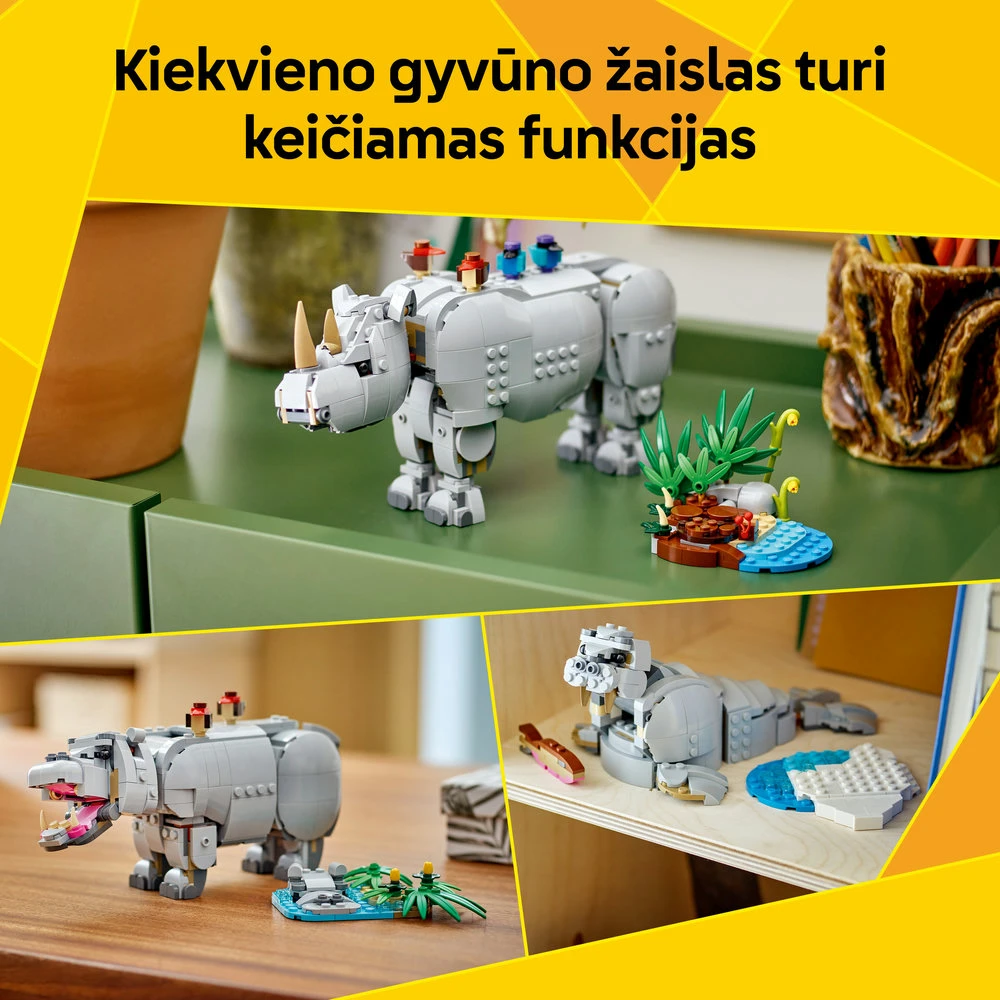 LEGO® Creator Laukiniai gyvūnai: didingasis raganosis su paukščiais 31171