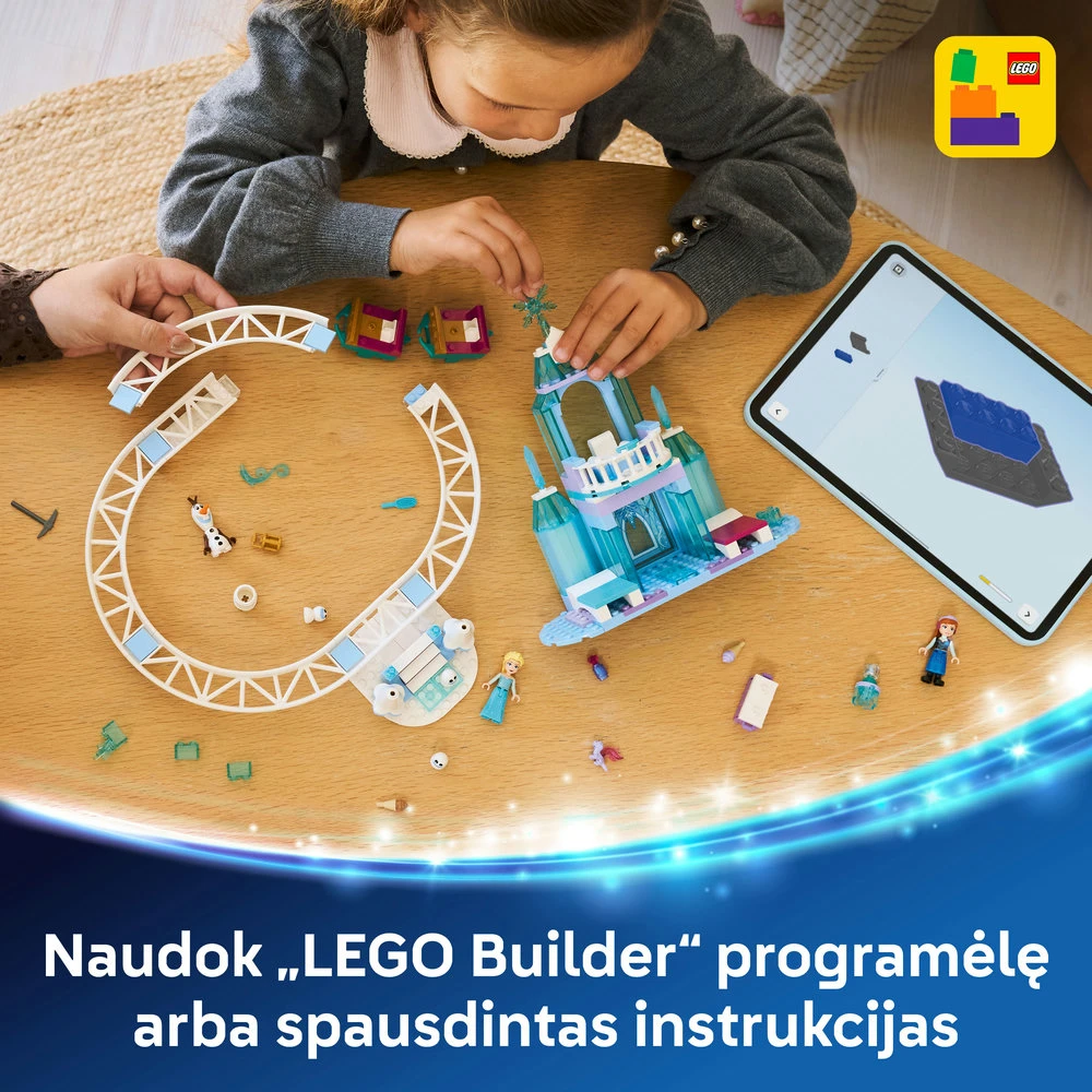 LEGO® ǀ „Disney Frozen“ Elzos ledo pilis ir smagus pasivažinėjimas rogėmis 43281