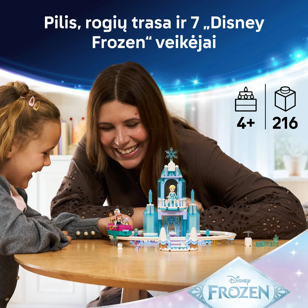 LEGO® ǀ „Disney Frozen“ Elzos ledo pilis ir smagus pasivažinėjimas rogėmis 43281