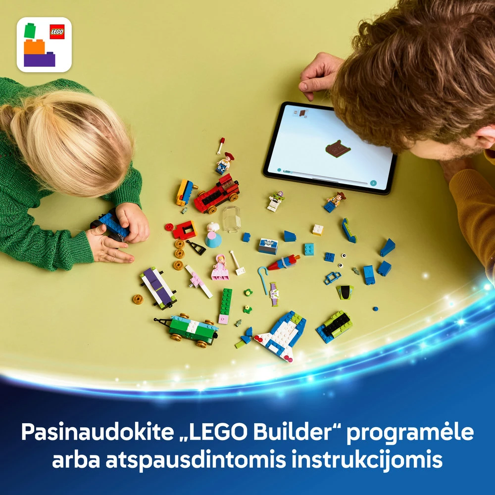 LEGO® ǀ Disney ir Pixar „Žaislų istorijos“ šventinis traukinys ir RC automobilis 43264