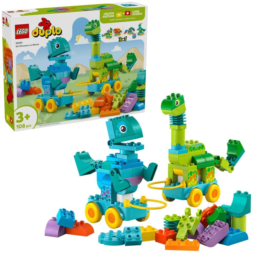 LEGO® DUPLO® Town Dinozaurai ant ratukų „trys viename“ 10451