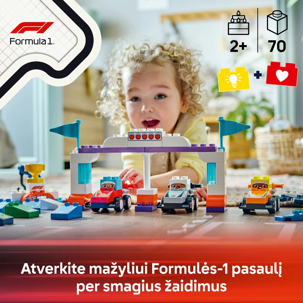 LEGO® DUPLO® Town F1® komandos lenktyniniai automobiliai ir vairuotojai Konstravimo žaislas visai šeimai 10445