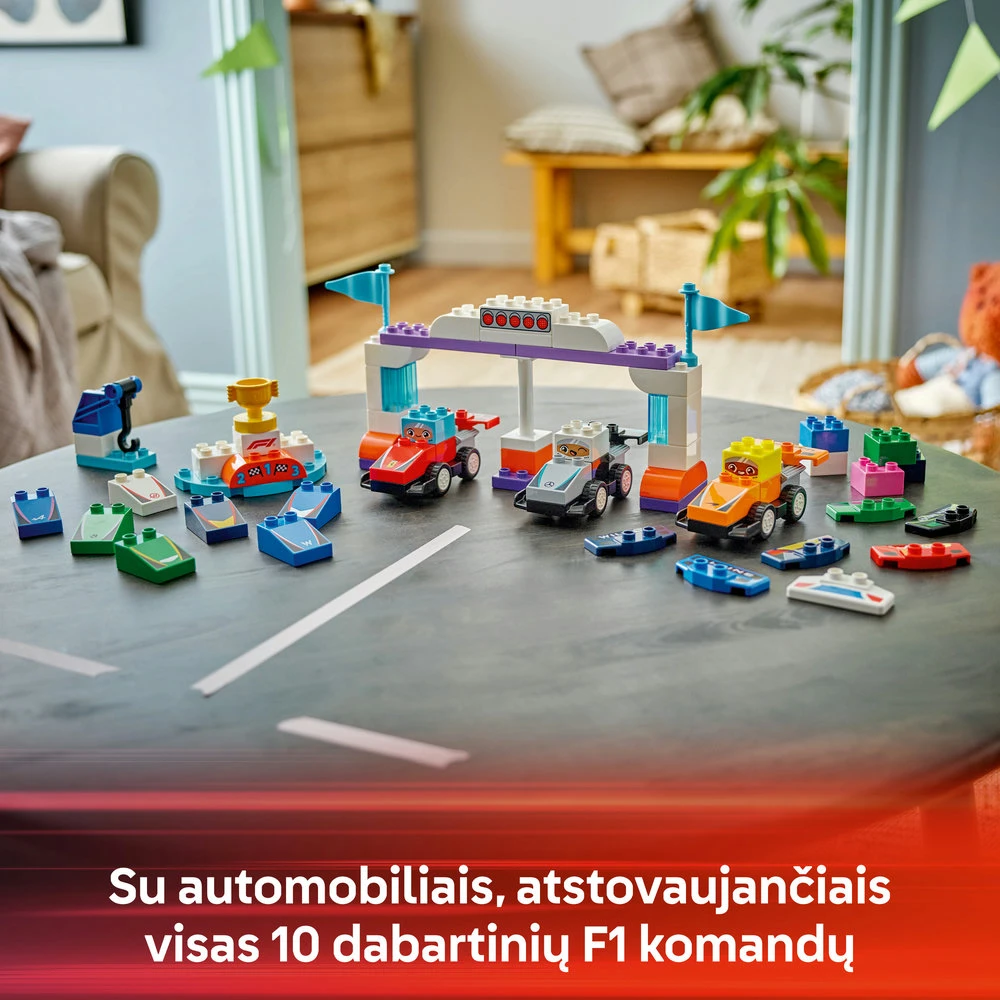 LEGO® DUPLO® Town F1® komandos lenktyniniai automobiliai ir vairuotojai Konstravimo žaislas visai šeimai 10445