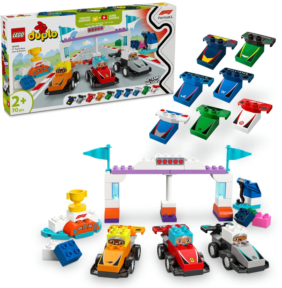 LEGO® DUPLO® Town F1® komandos lenktyniniai automobiliai ir vairuotojai Konstravimo žaislas visai šeimai 10445