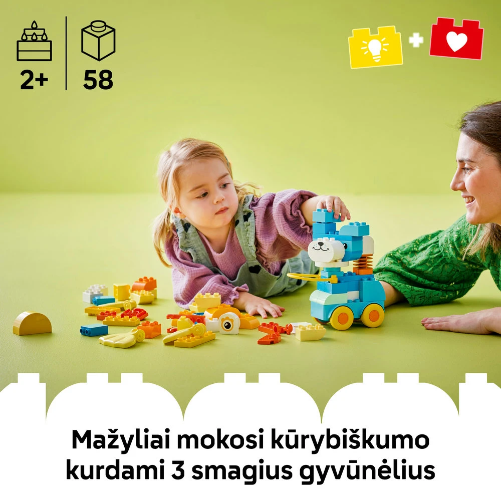 LEGO® DUPLO Gyvūnai ant ratukų „trys viename“ (10448)