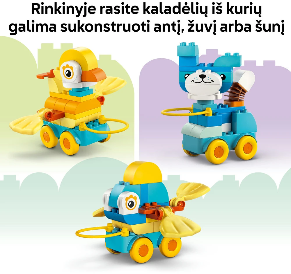 LEGO® DUPLO Gyvūnai ant ratukų „trys viename“ (10448)