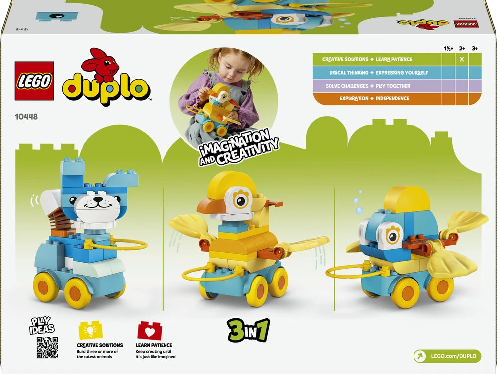LEGO® DUPLO Gyvūnai ant ratukų „trys viename“ (10448)