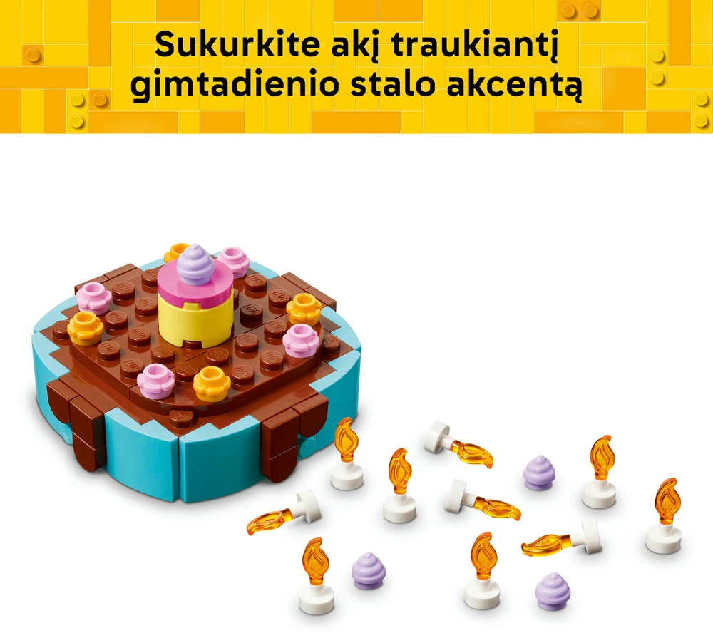 LEGO® gimtadienio tortas su dekoracijomis, smagus dovanų rinkinys, stalo dekoras 40815