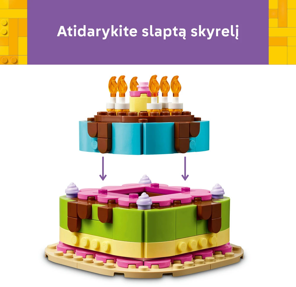 LEGO® gimtadienio tortas su dekoracijomis, smagus dovanų rinkinys, stalo dekoras 40815