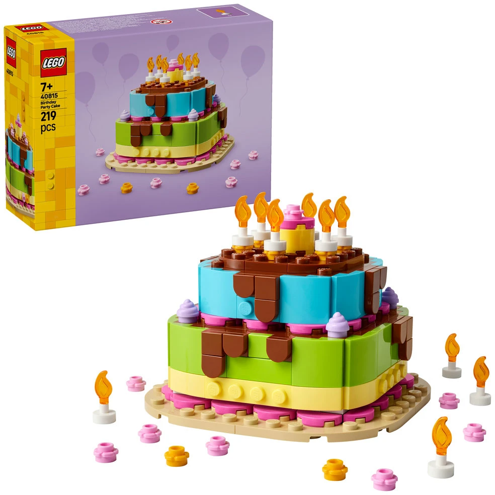 LEGO® gimtadienio tortas su dekoracijomis, smagus dovanų rinkinys, stalo dekoras 40815