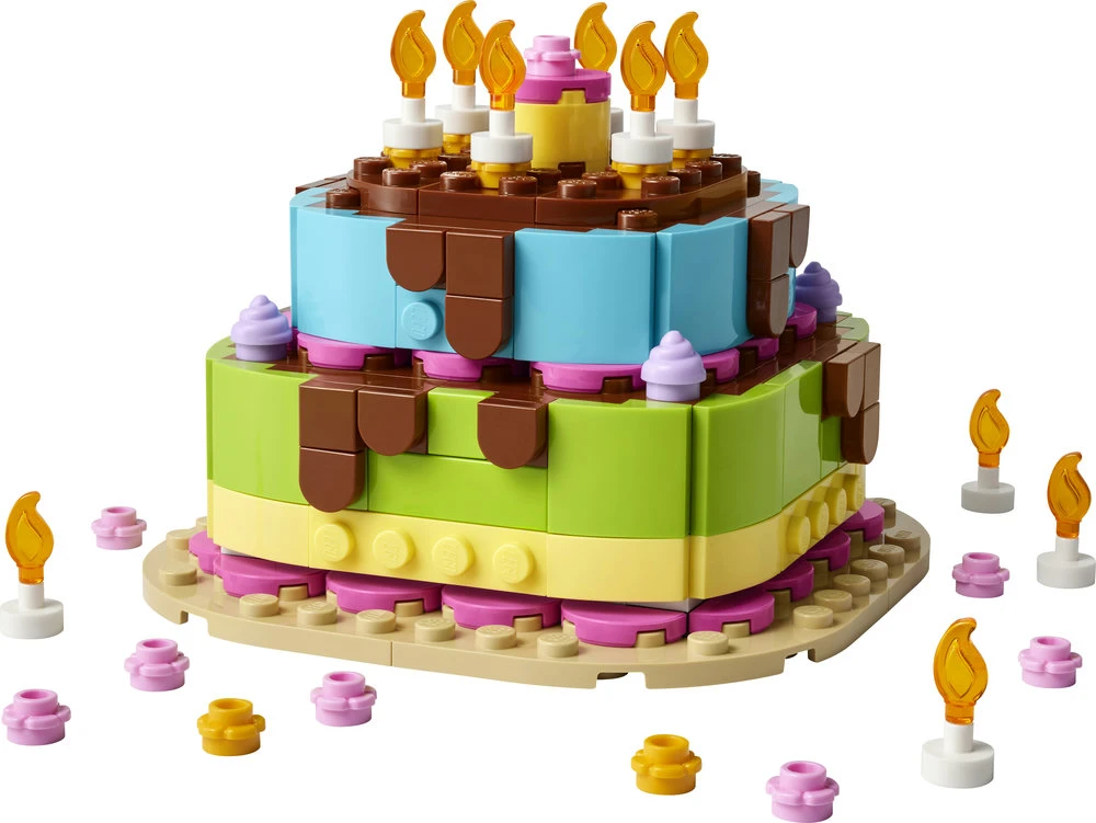 LEGO® gimtadienio tortas su dekoracijomis, smagus dovanų rinkinys, stalo dekoras 40815