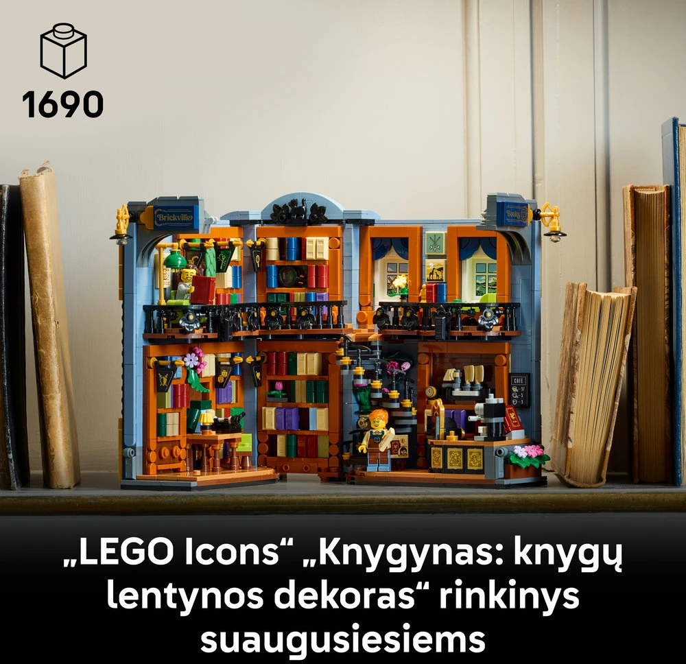 LEGO® Icons Knygynas: knygų lentynos dekoras, rinkinys 11379