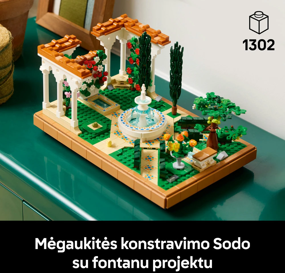 LEGO® Icons Sodas su fontanu Dekoras, rinkinys suaugusiesiems 10359