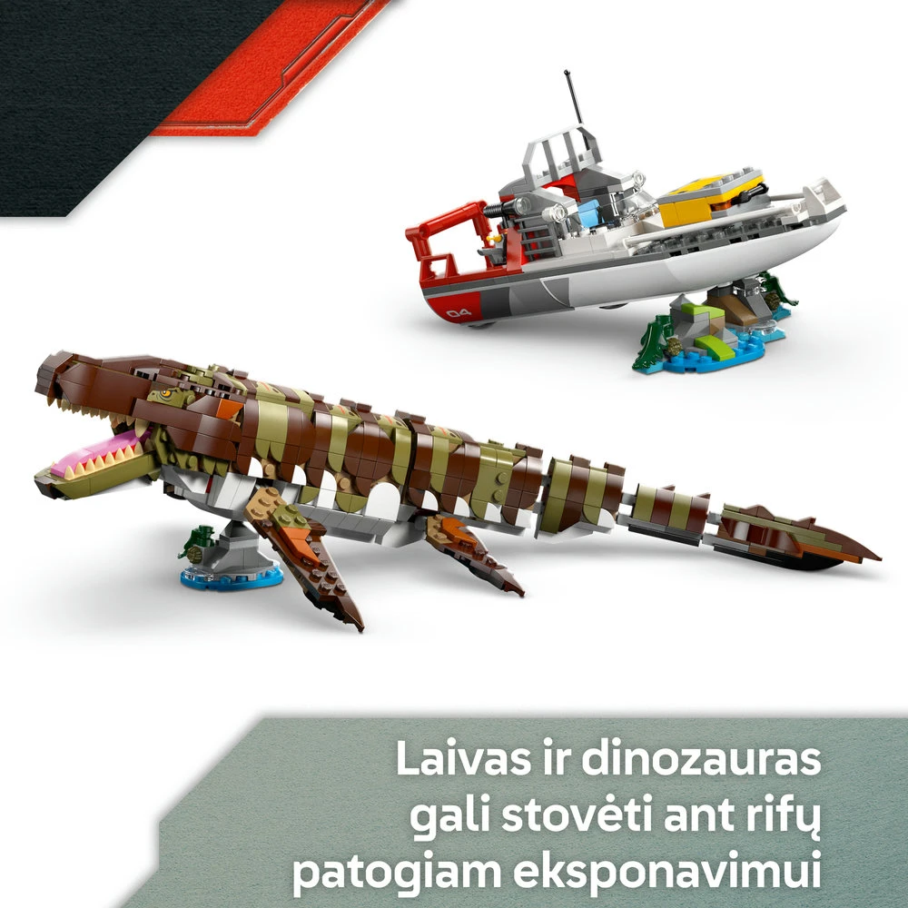 LEGO® Jurassic World Konstruojamas mozazauras ir misiją vykdantis laivas 76974