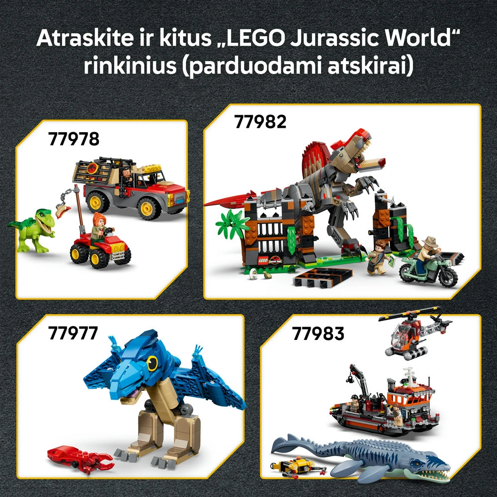 LEGO® Jurassic World Velociraptoriaus, stegozauro ir pteranodono gelbėjimas 77981