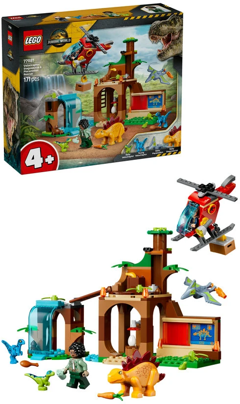 LEGO® Jurassic World Velociraptoriaus, stegozauro ir pteranodono gelbėjimas 77981