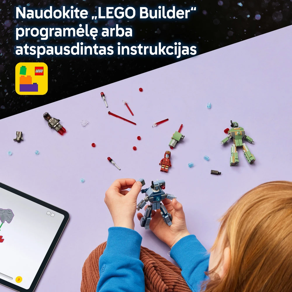 LEGO Marvel Geležinis žmogus ir Karo mašina prieš „Hammer“ dronus 76320