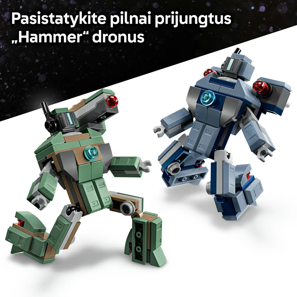 LEGO Marvel Geležinis žmogus ir Karo mašina prieš „Hammer“ dronus 76320