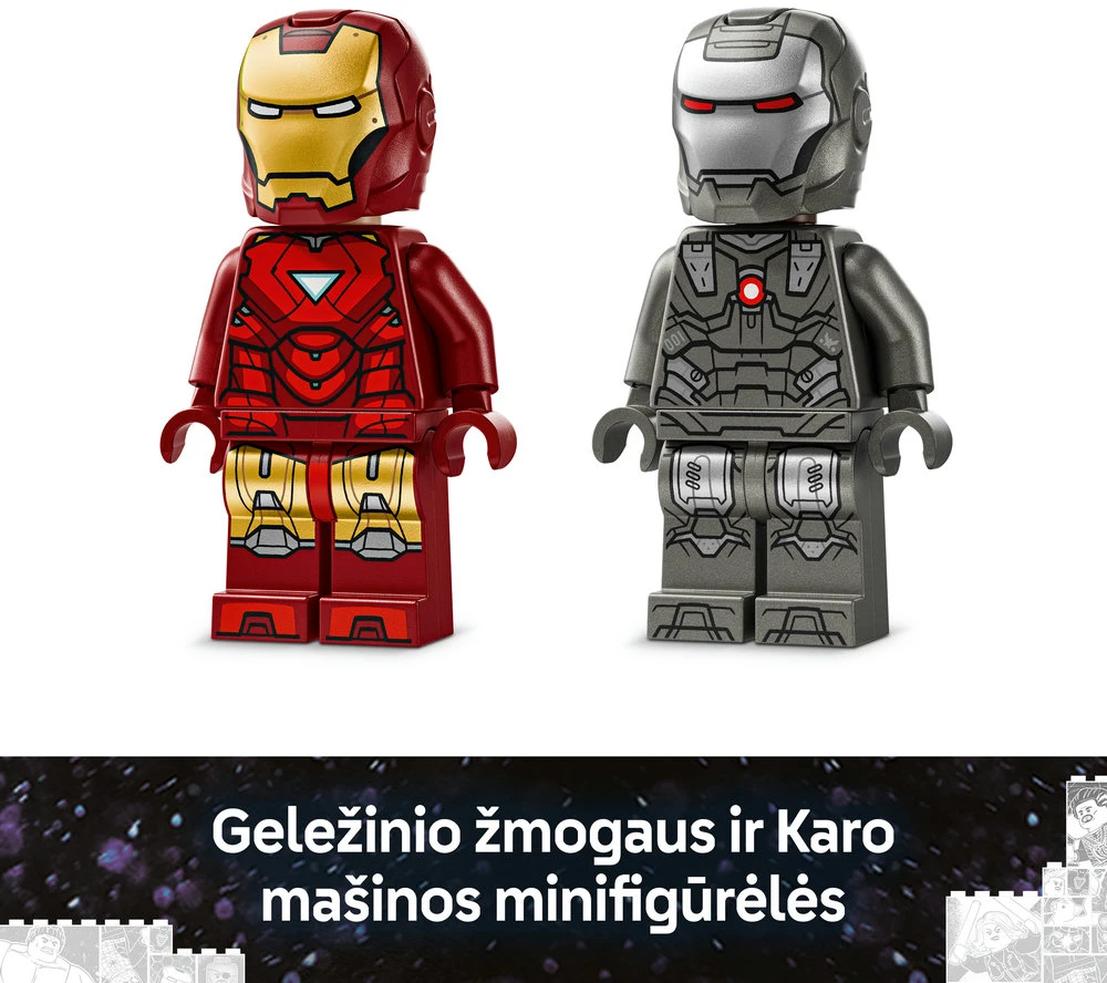 LEGO Marvel Geležinis žmogus ir Karo mašina prieš „Hammer“ dronus 76320