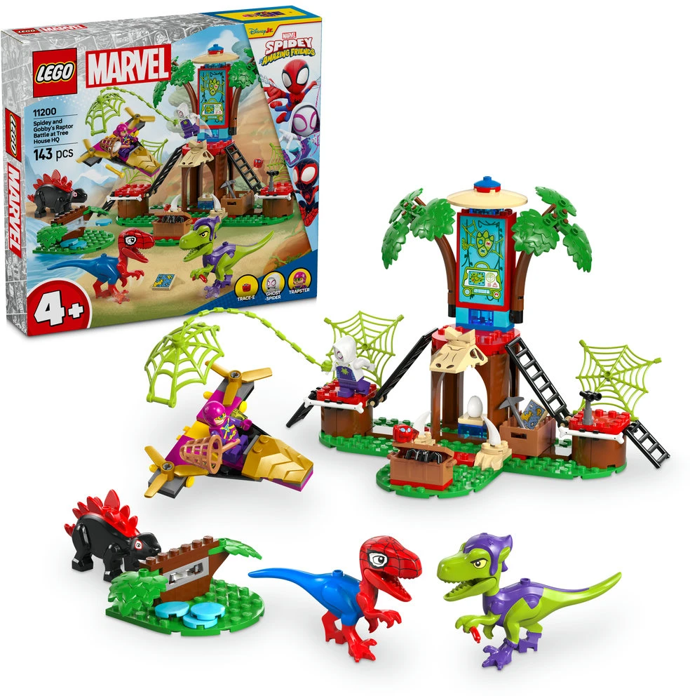 LEGO® Marvel Spidey And His Amazing Friends Voriuko ir Gobio velociraptoriaus kova namelio medyje būstinėje 11200