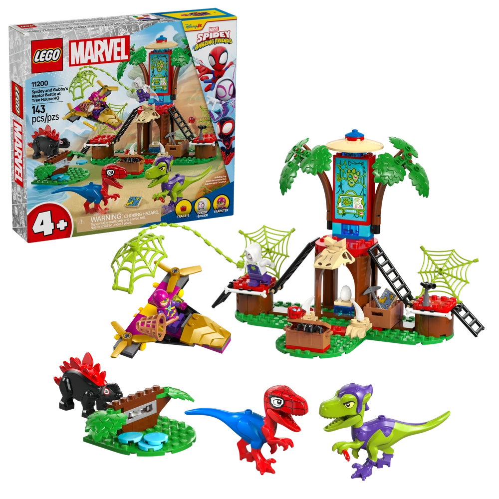 LEGO® Marvel Spidey And His Amazing Friends Voriuko ir Gobio velociraptoriaus kova namelio medyje būstinėje 11200