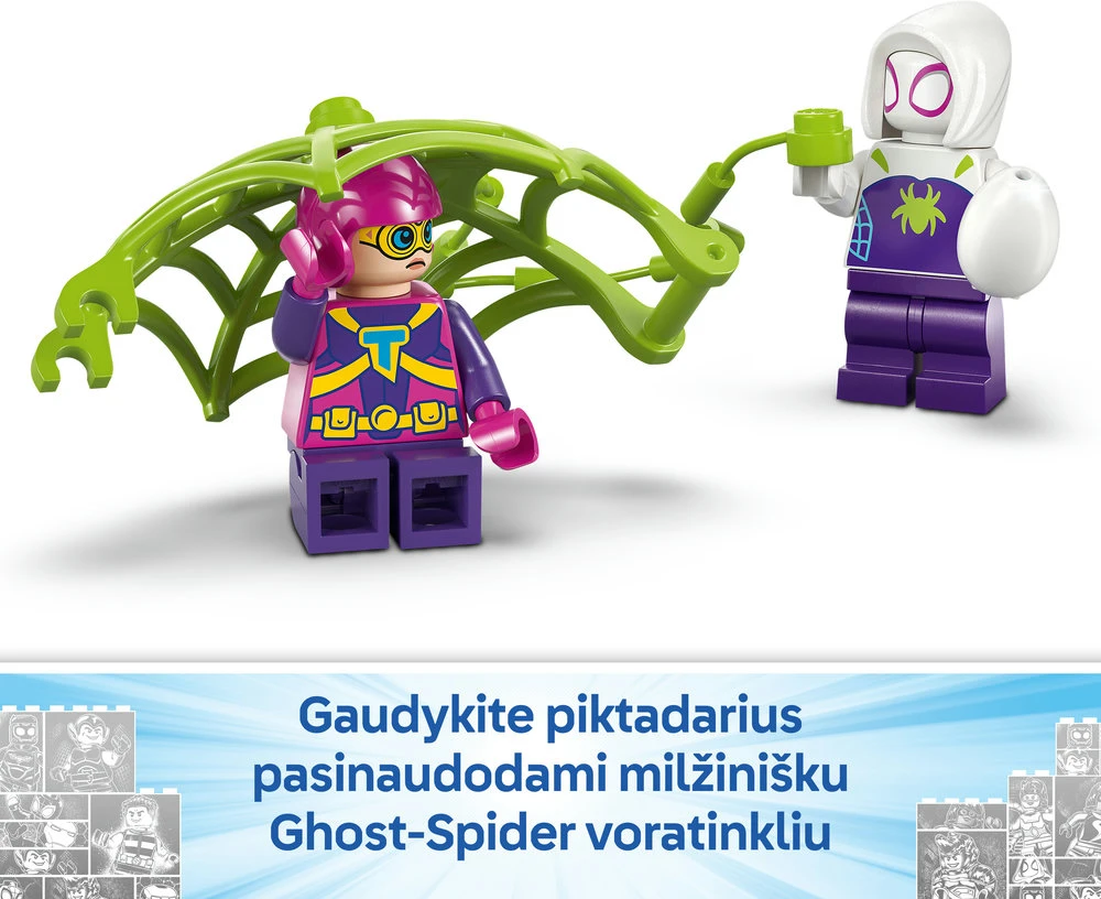LEGO® Marvel Spidey And His Amazing Friends Voriuko ir Gobio velociraptoriaus kova namelio medyje būstinėje 11200