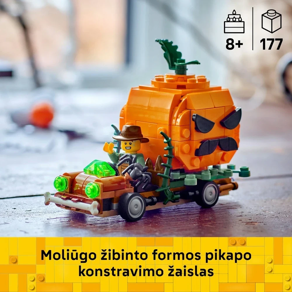 LEGO® moliūgo žibinto formos pikapas Žaislinio Helovino rankdarbio rinkinys 40822