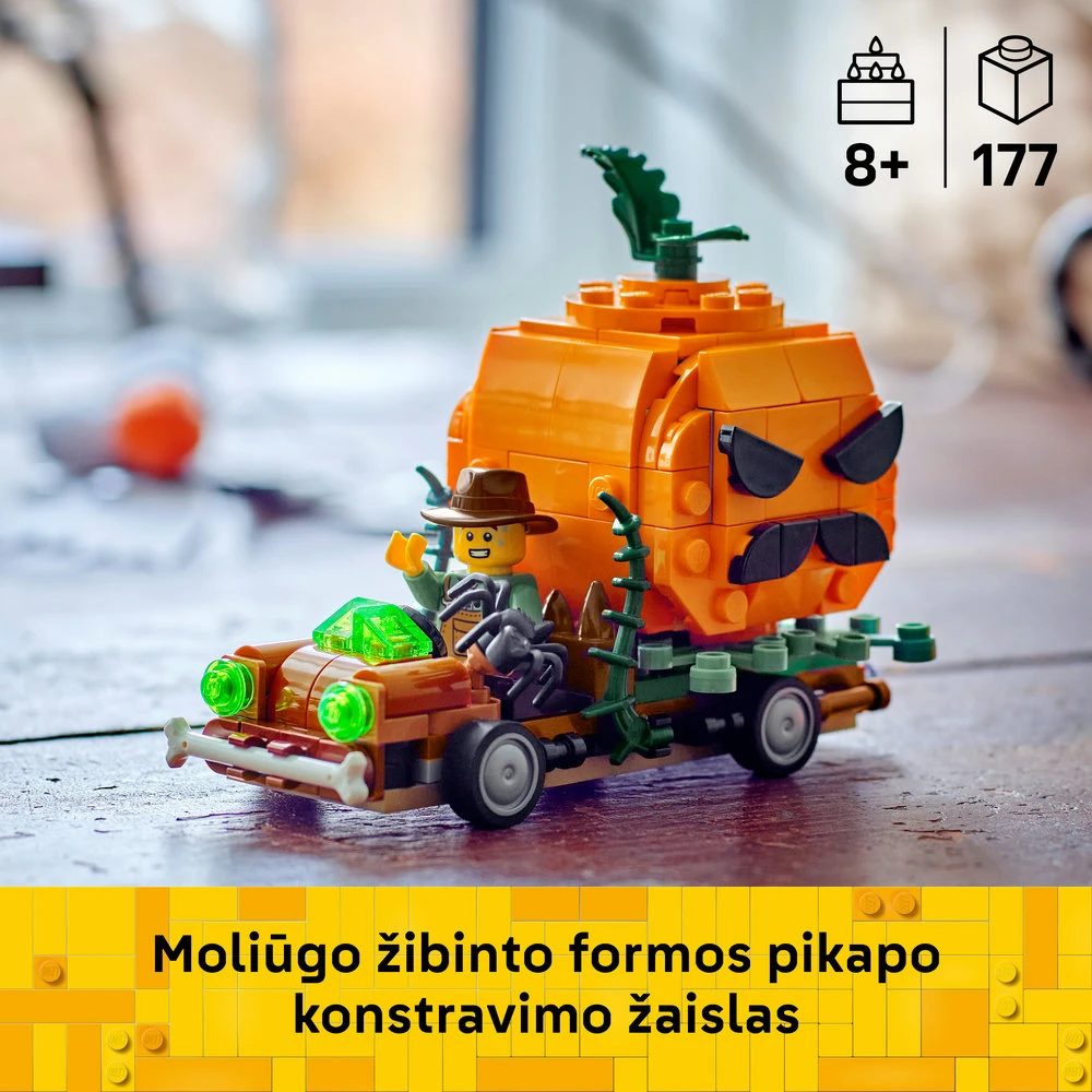 LEGO® moliūgo žibinto formos pikapas Žaislinio Helovino rankdarbio rinkinys 40822