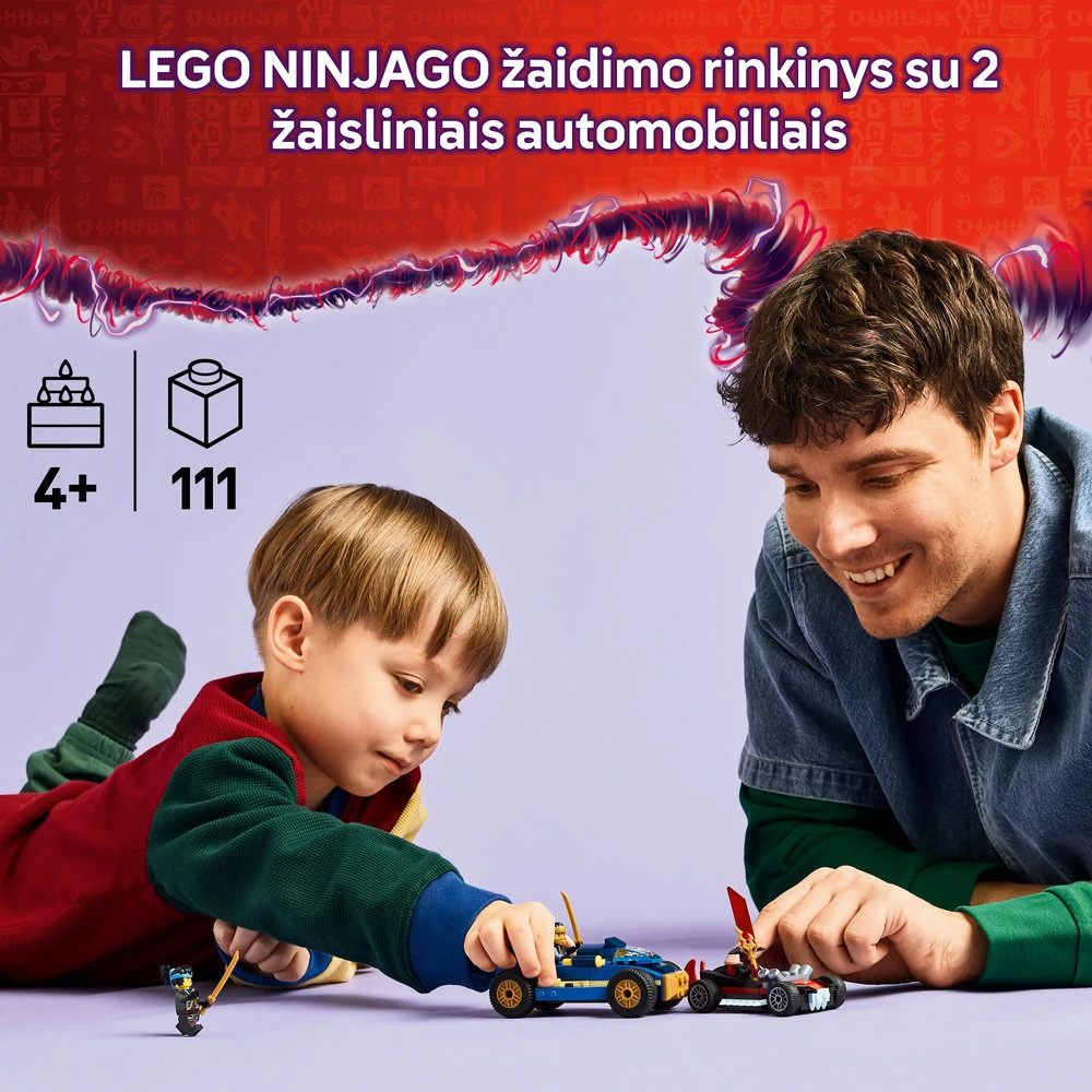 LEGO® NINJAGO® Rogue ir Drikso lenktyninių automobilių kova 71840
