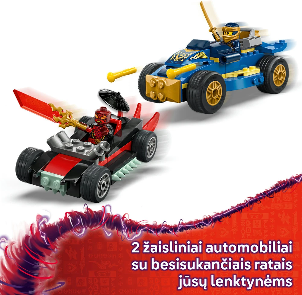 LEGO® NINJAGO® Rogue ir Drikso lenktyninių automobilių kova 71840